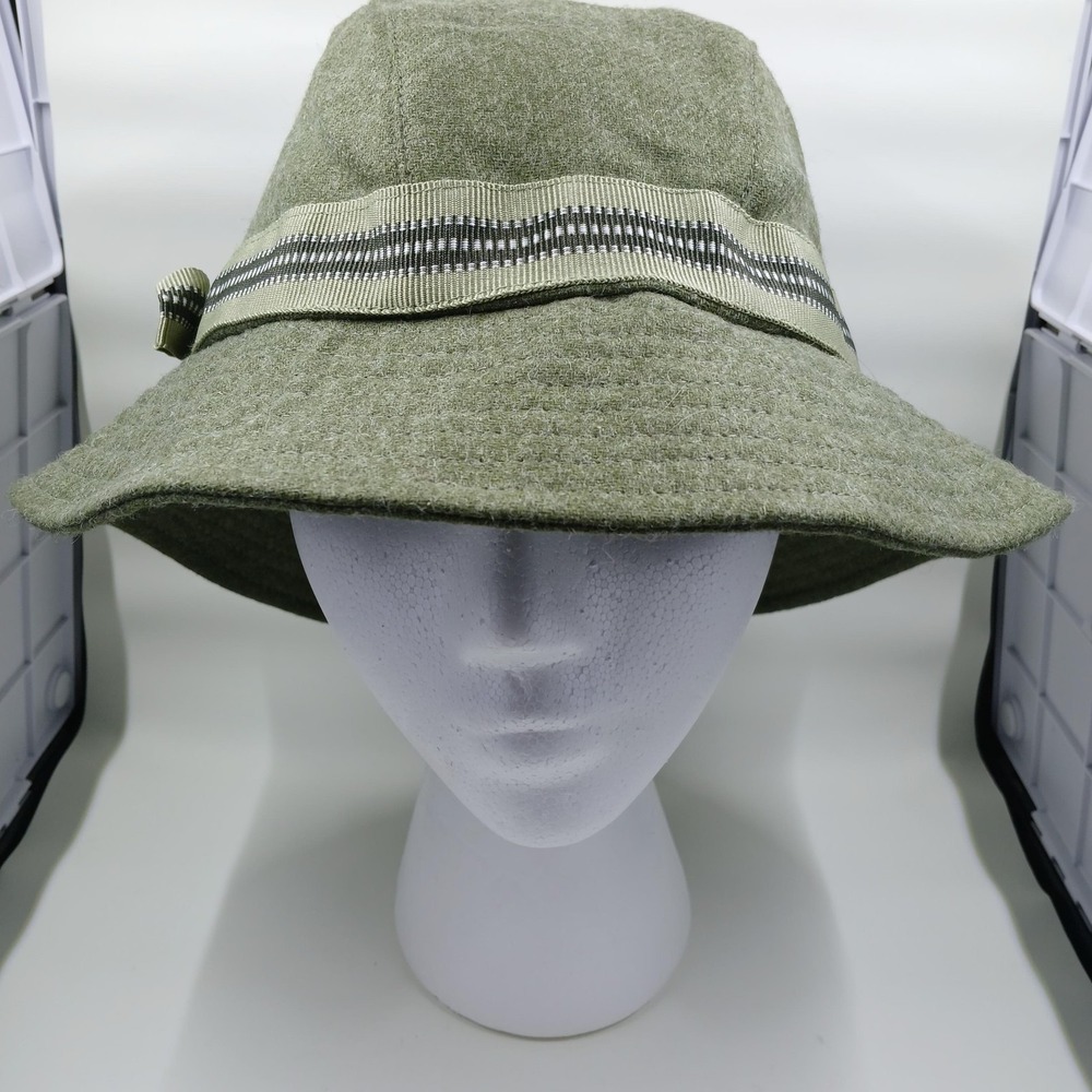 Liz Claiborne Hat Bucket Cloche Olive Green Wool Blend‎ Ribbon Band Bow Womens